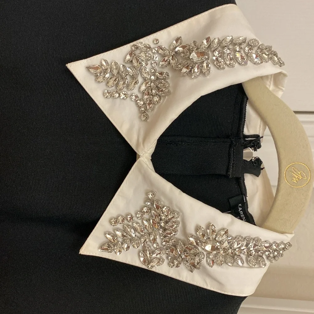 Karen Millen Black Sheath Dress with Notched Collar and Bishop Sleeves - Picture 9 of 15